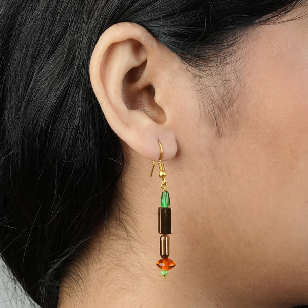 Copper Bead and Glass Bead Earrings