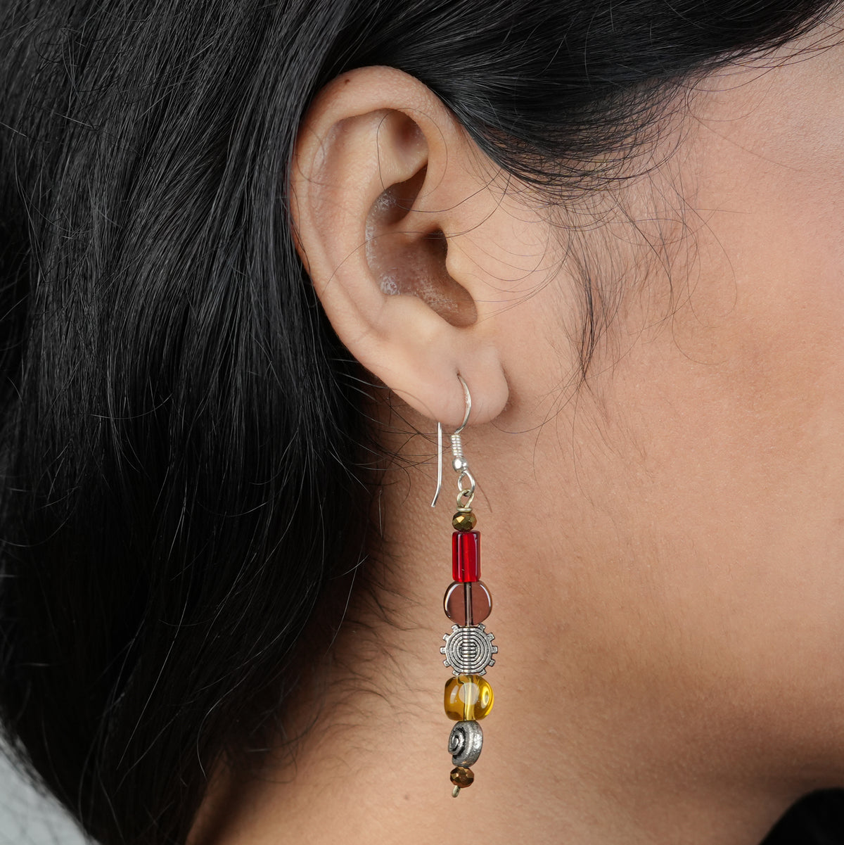 Glass Bead and German Silver Earrings