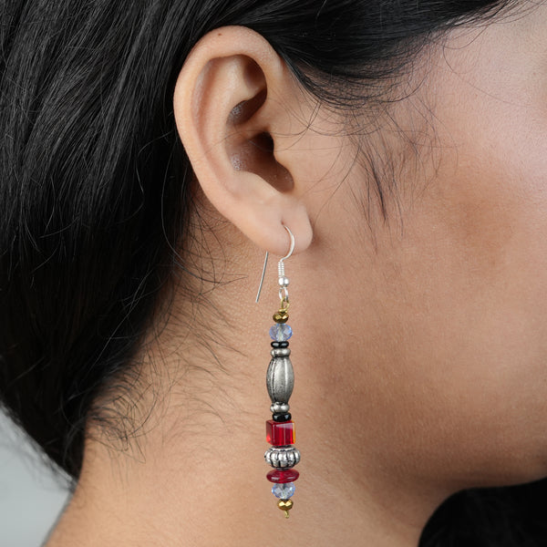German Silver Bead and Glass Bead Earrings