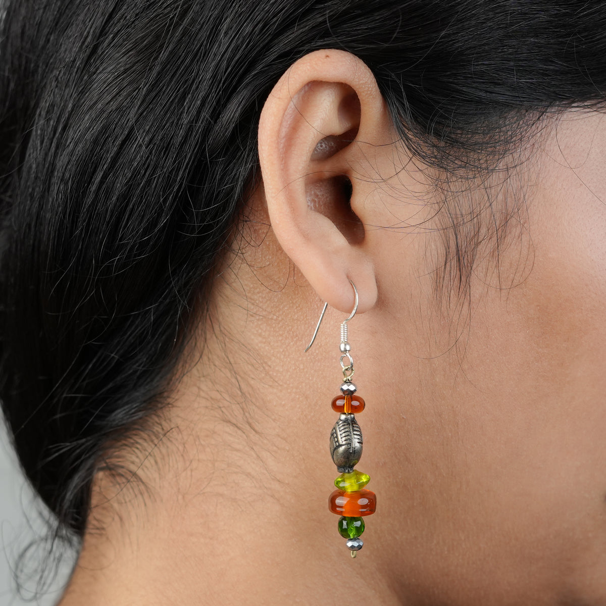 Glass Bead and German Silver Earrings