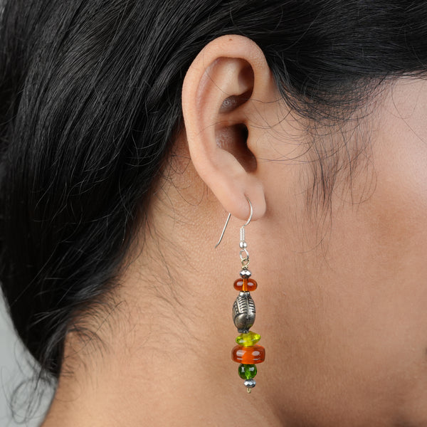 Glass Bead and German Silver Earrings
