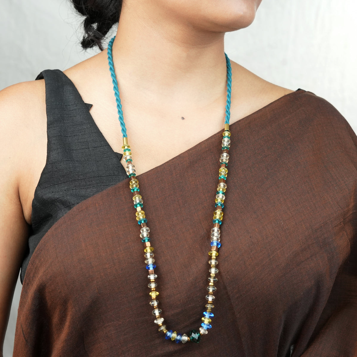 Glass Bead and Copper Square Bead Necklace