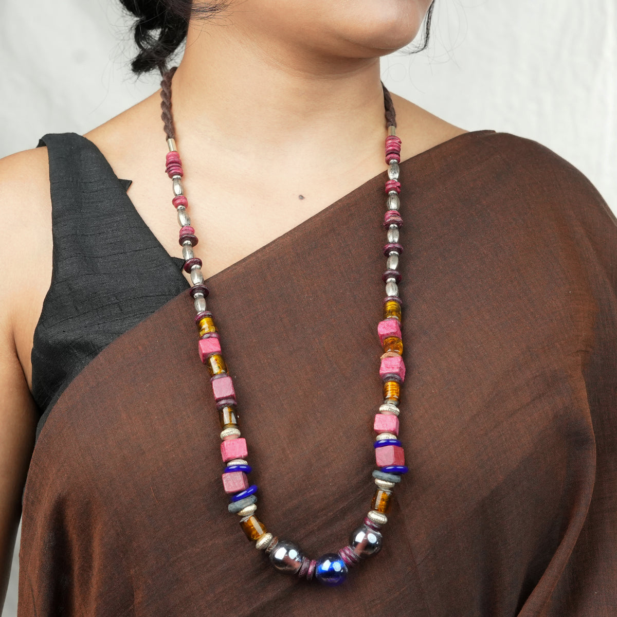 Glass Bead and Multicolour Bead Necklace