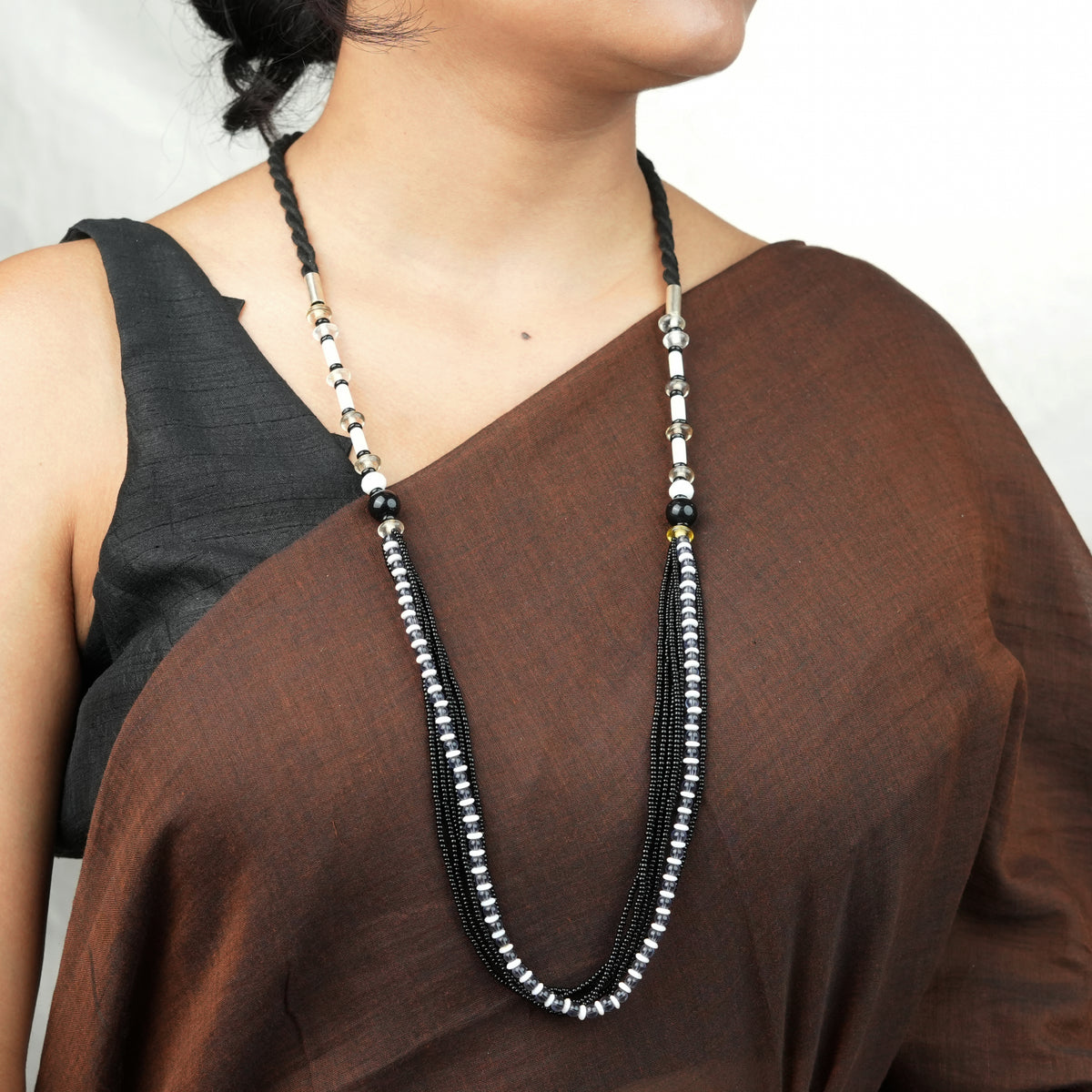 Glass Bead and Black Bead Necklace