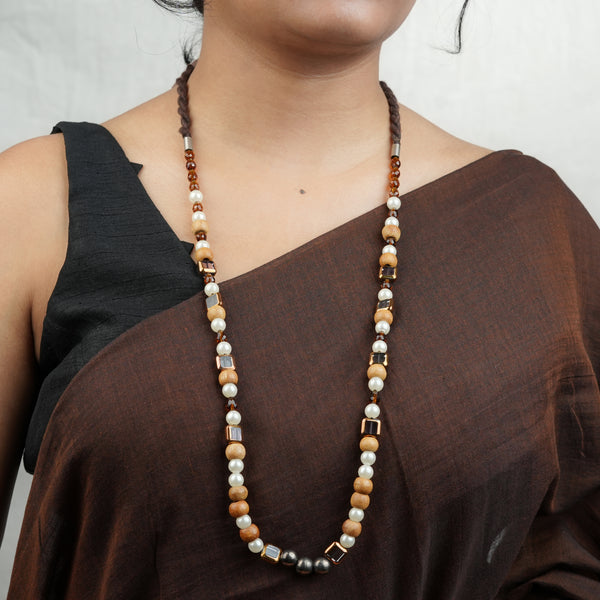 Glass Bead and Wooden Bead Necklace