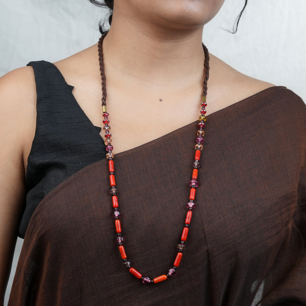 Glass Bead and Coral Bead Necklace