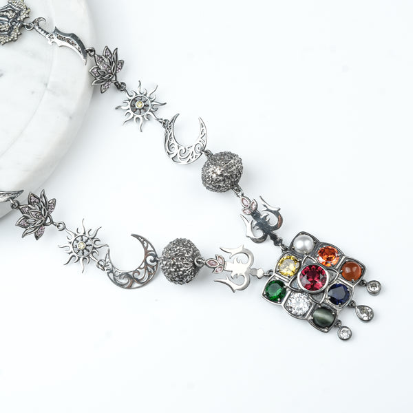 Silver Oxidized Durga Necklace (Made to Order)