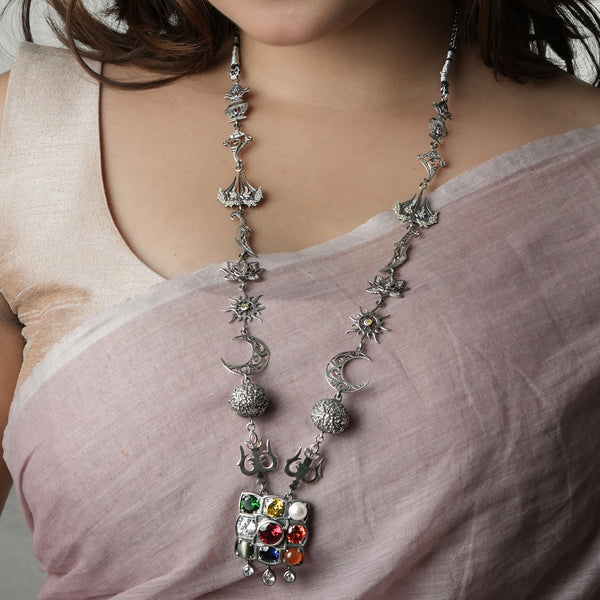 Silver Oxidized Durga Necklace (Made to Order)
