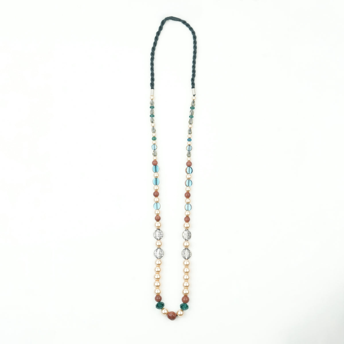 Silver Plated Copper Bead, Glass Bead and Pearl Necklace