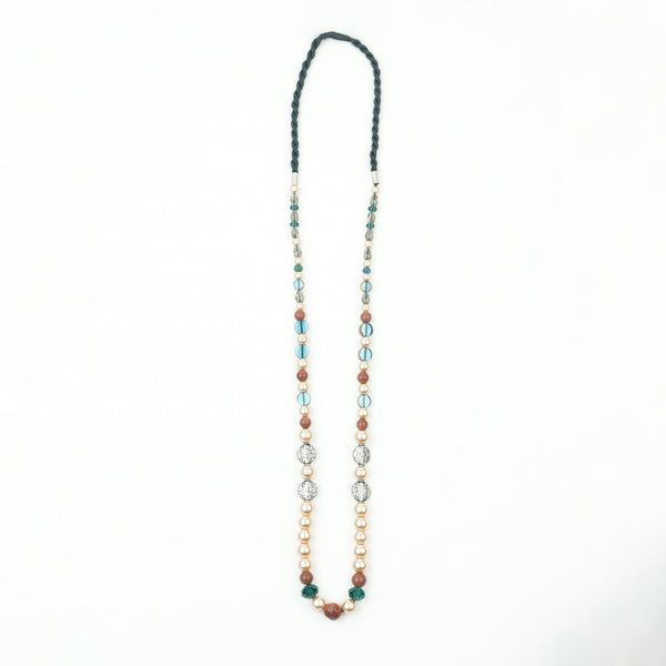 Silver Plated Copper Bead, Glass Bead and Pearl Necklace