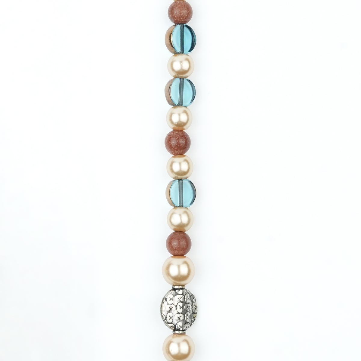 Silver Plated Copper Bead, Glass Bead and Pearl Necklace