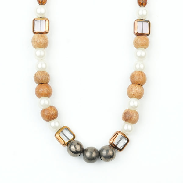 Glass Bead and Wooden Bead Necklace