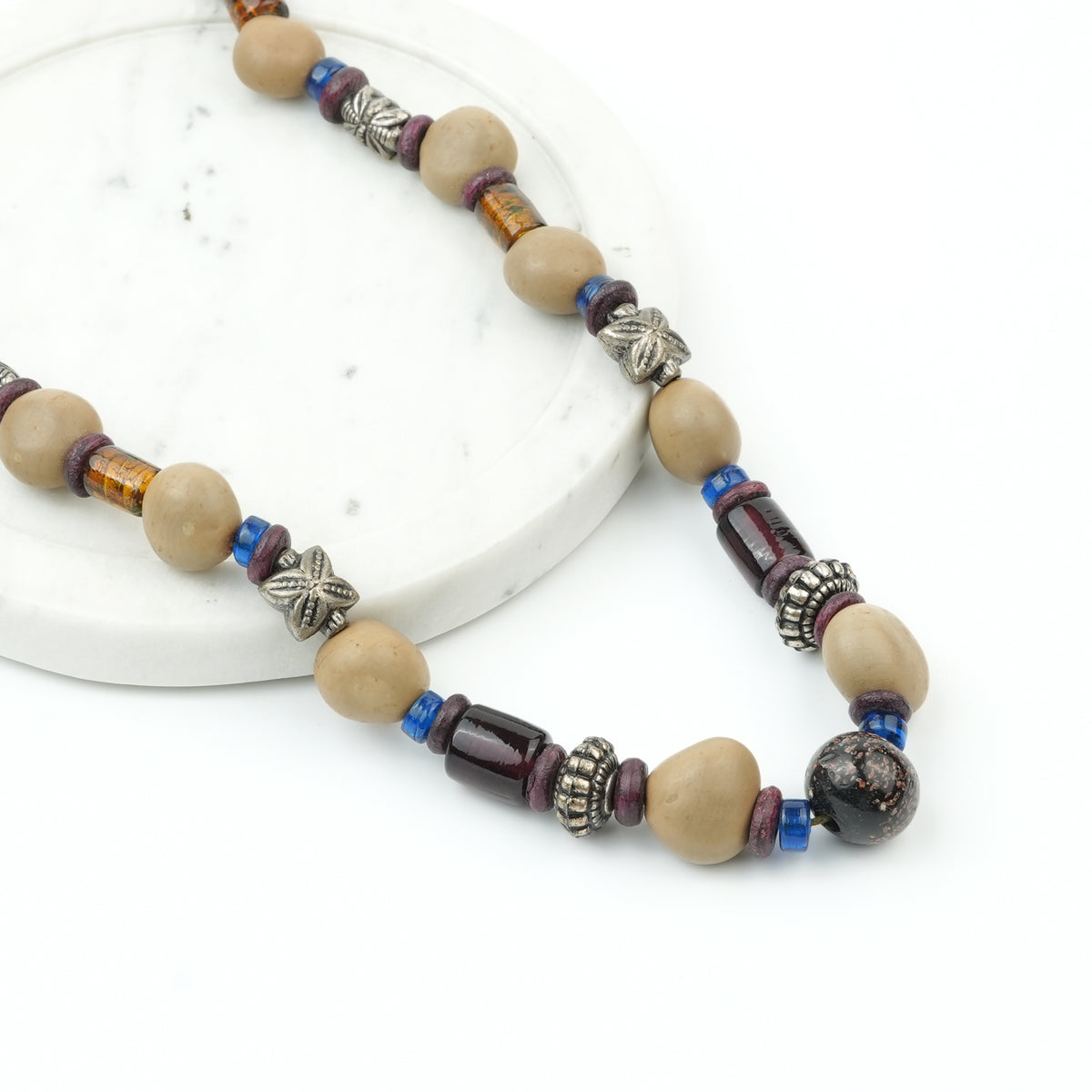 Glass Bead and Multicolour Bead Necklace
