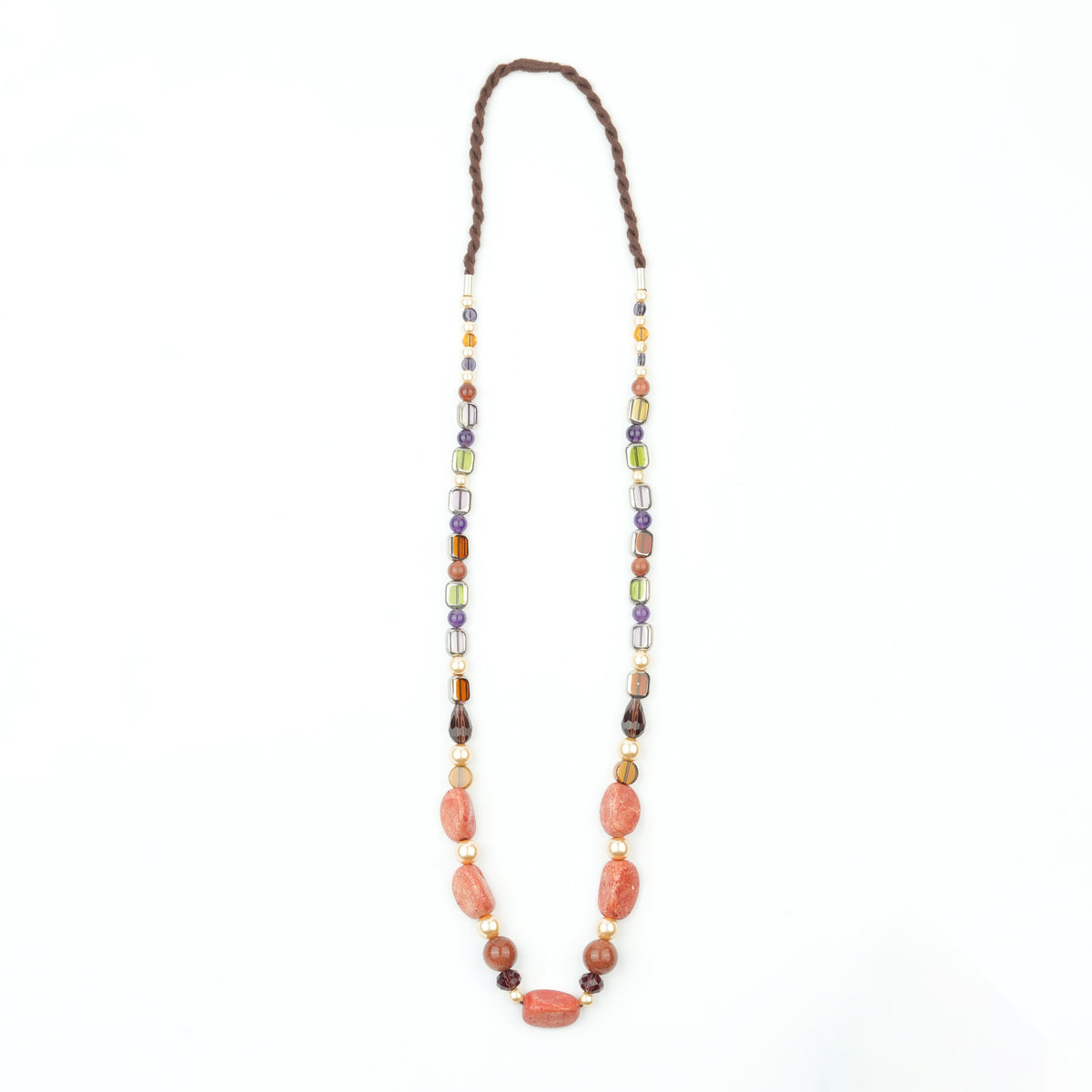 Golden Pearl, Amethyst, Handmade Ceramic Bead, Glass bead and Korean Glass Bead Necklace