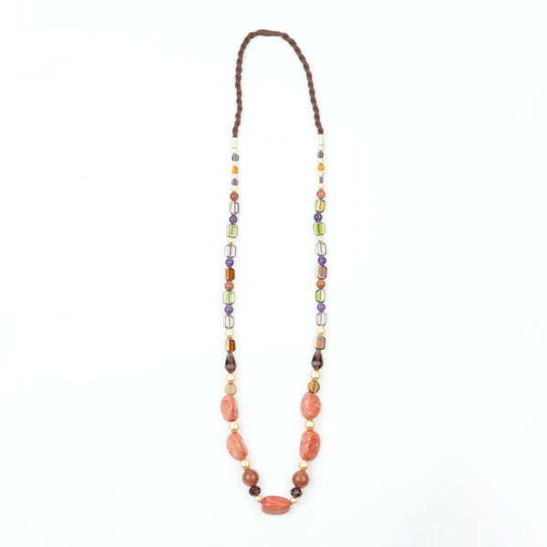 Golden Pearl, Amethyst, Handmade Ceramic Bead, Glass bead and Korean Glass Bead Necklace
