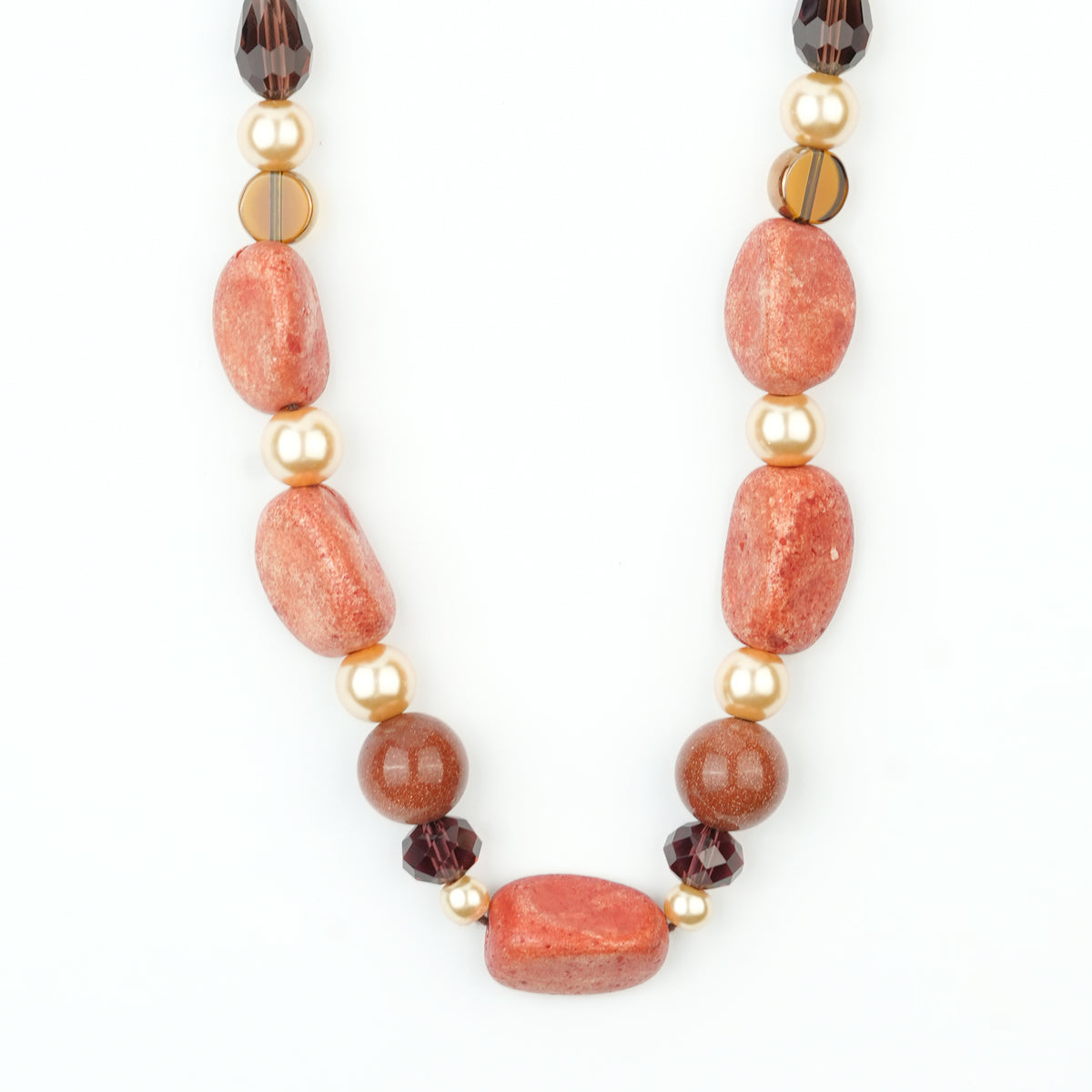 Golden Pearl, Amethyst, Handmade Ceramic Bead, Glass bead and Korean Glass Bead Necklace