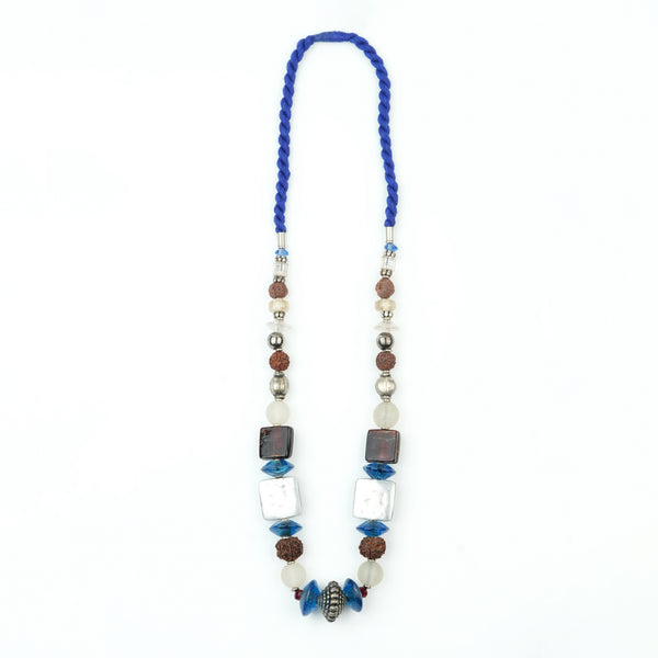 Silver Foil, Rudraksha and Glass Bead Necklace