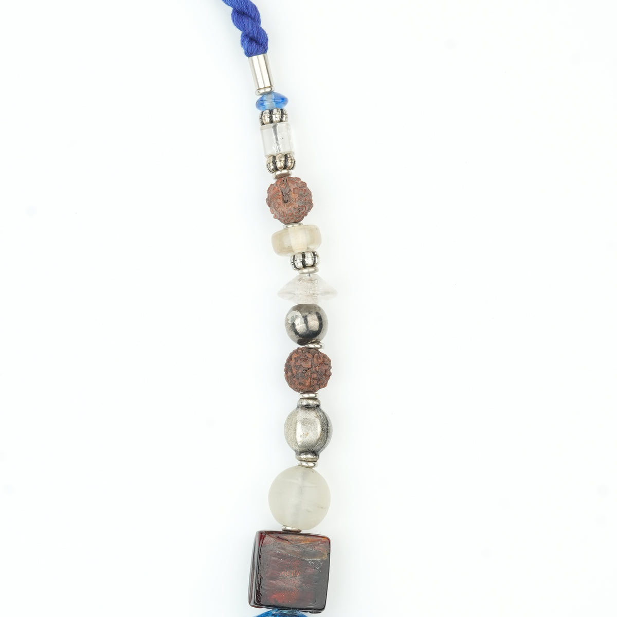 Silver Foil, Rudraksha and Glass Bead Necklace