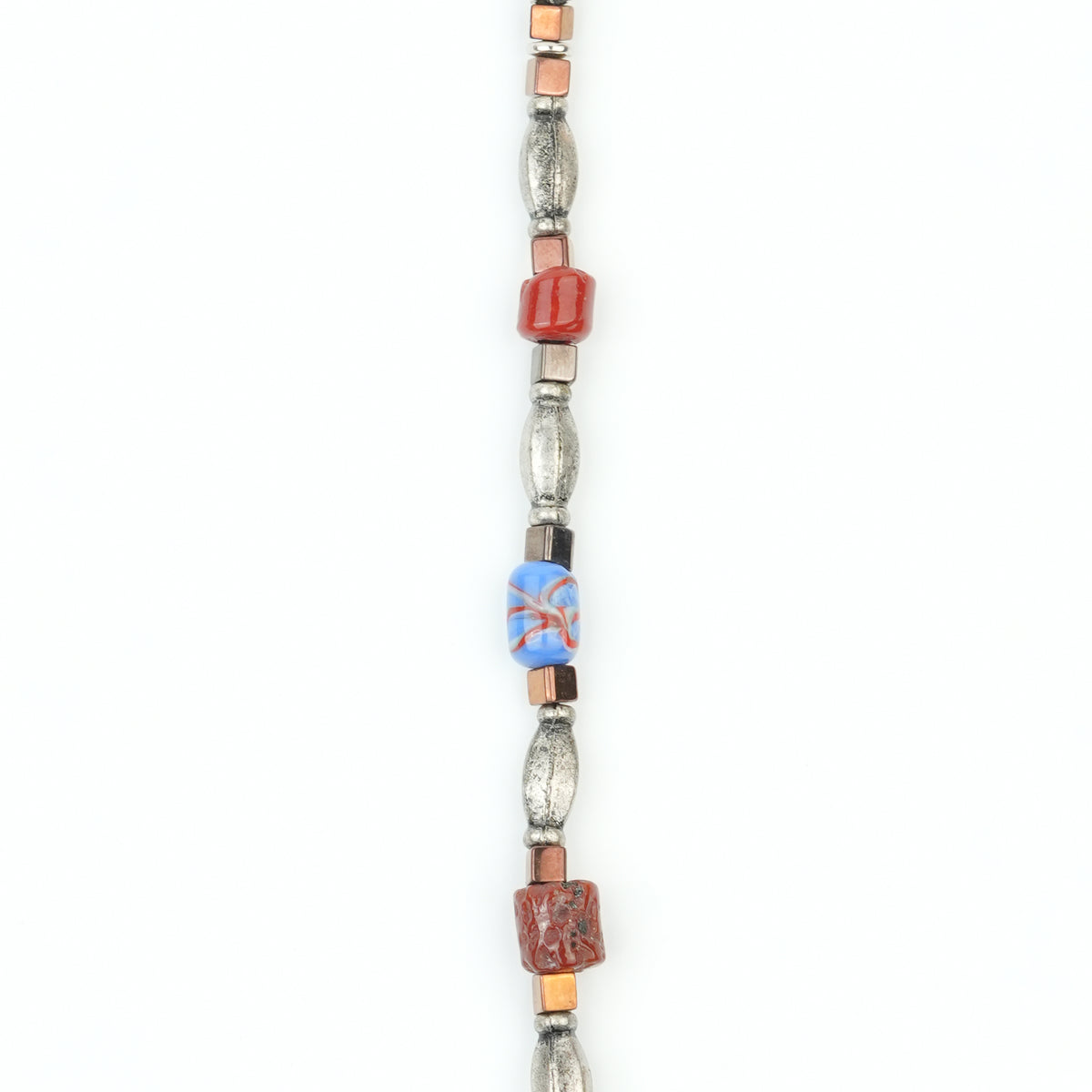 Silver Plated Copper Bead, Coral and Multicolour Bead Necklace