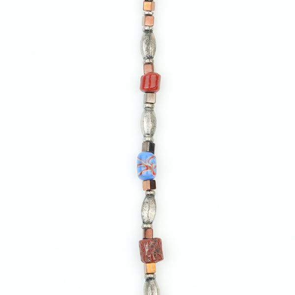 Silver Plated Copper Bead, Coral and Multicolour Bead Necklace