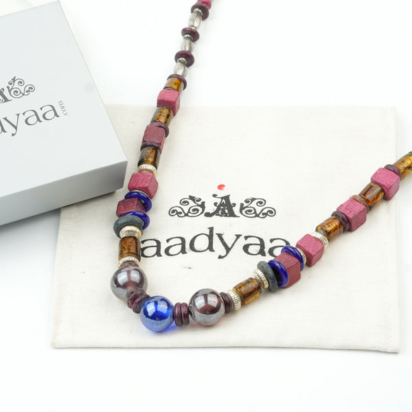 Glass Bead and Multicolour Bead Necklace