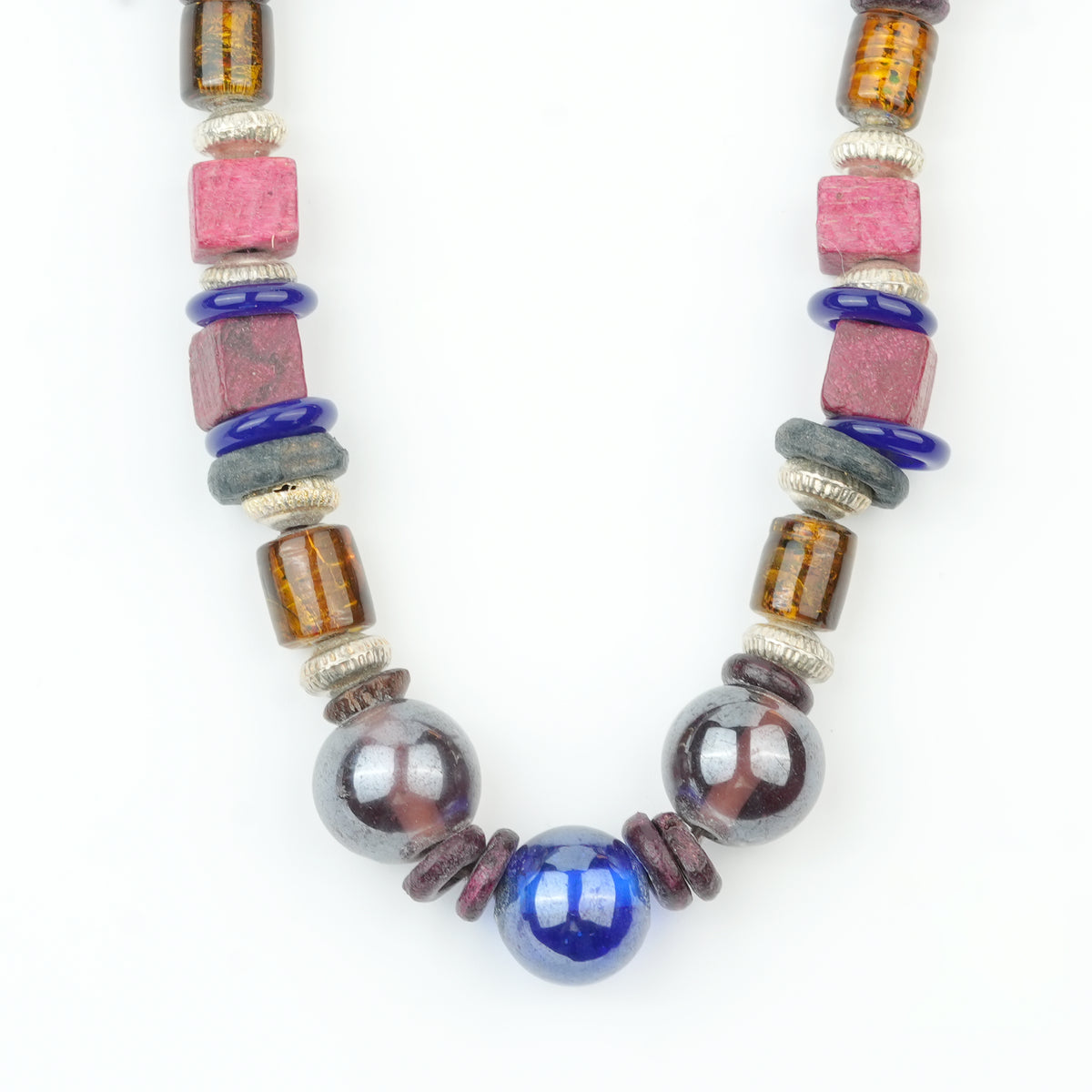 Glass Bead and Multicolour Bead Necklace