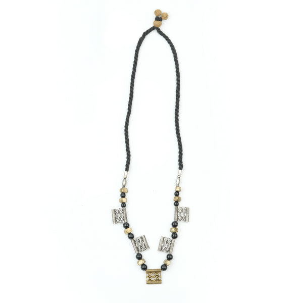 Copper Bead and Black Bead German Silver Necklace