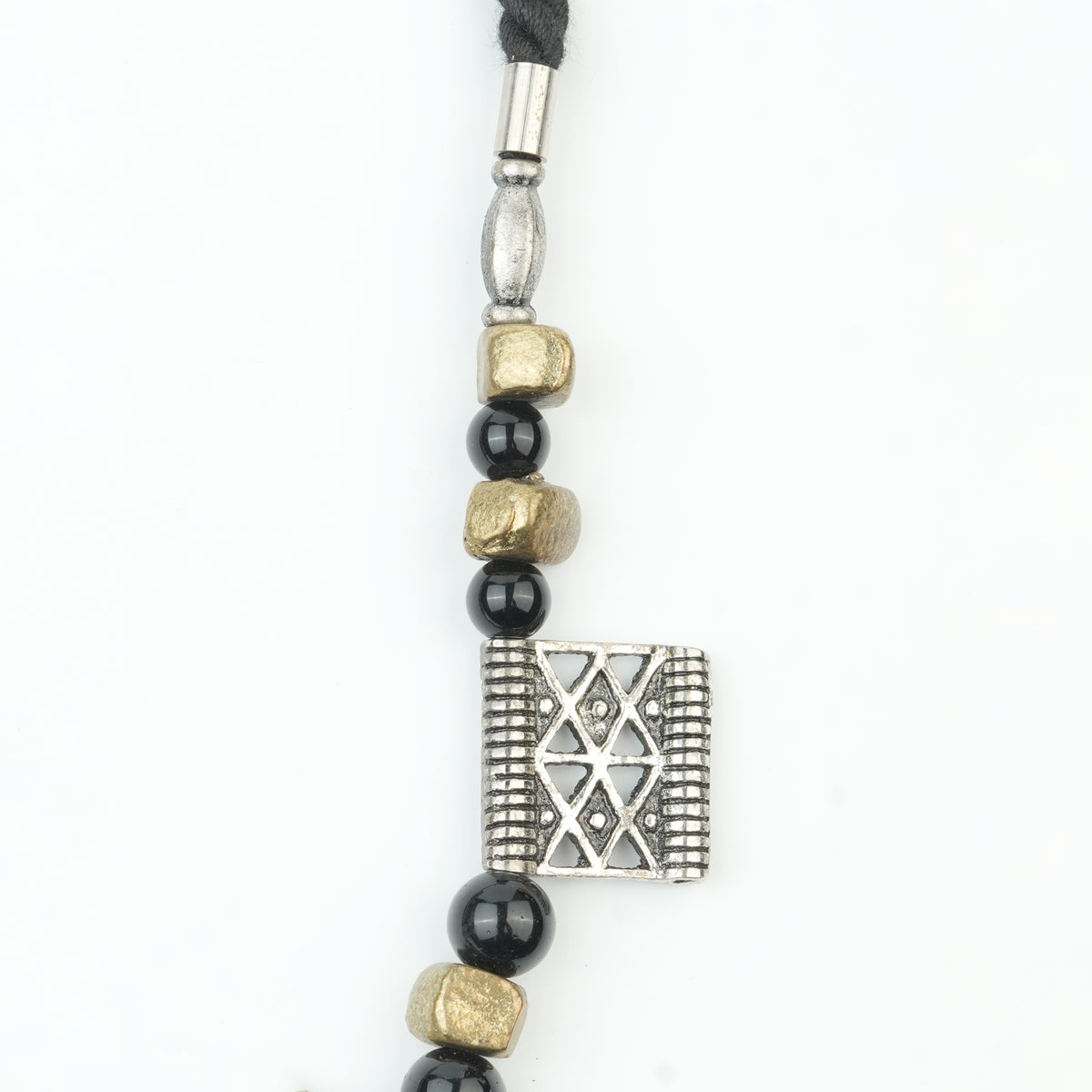 Copper Bead and Black Bead German Silver Necklace