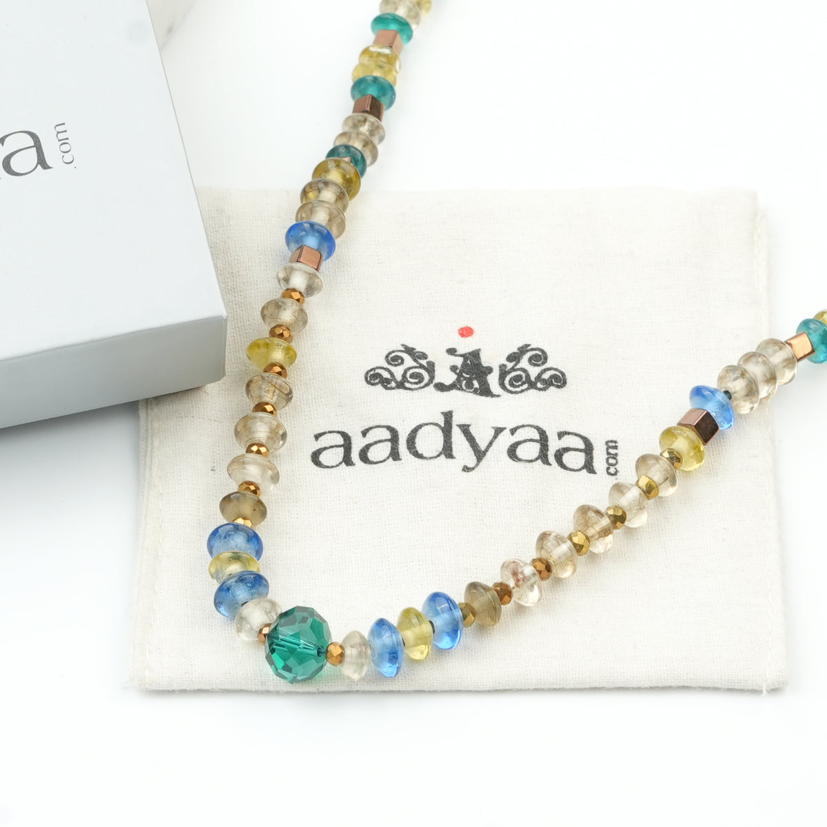 Glass Bead and Copper Square Bead Necklace