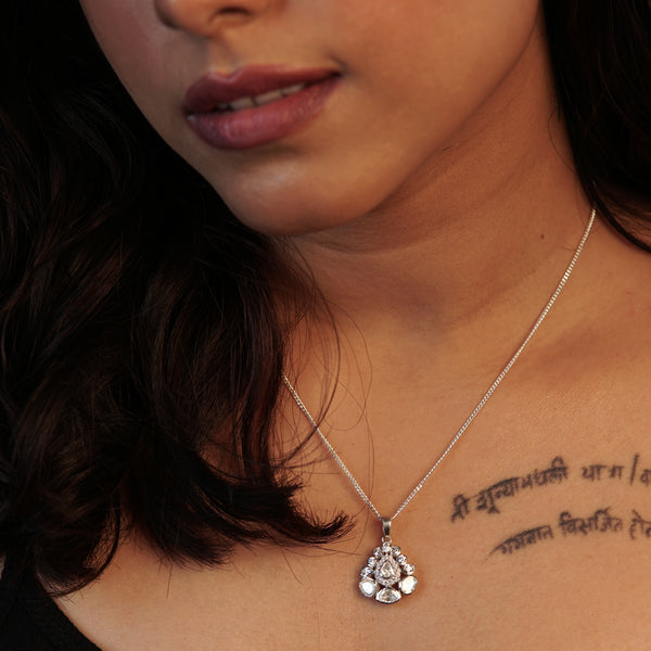 Polki earrings and pendant set with moissanite for party wear