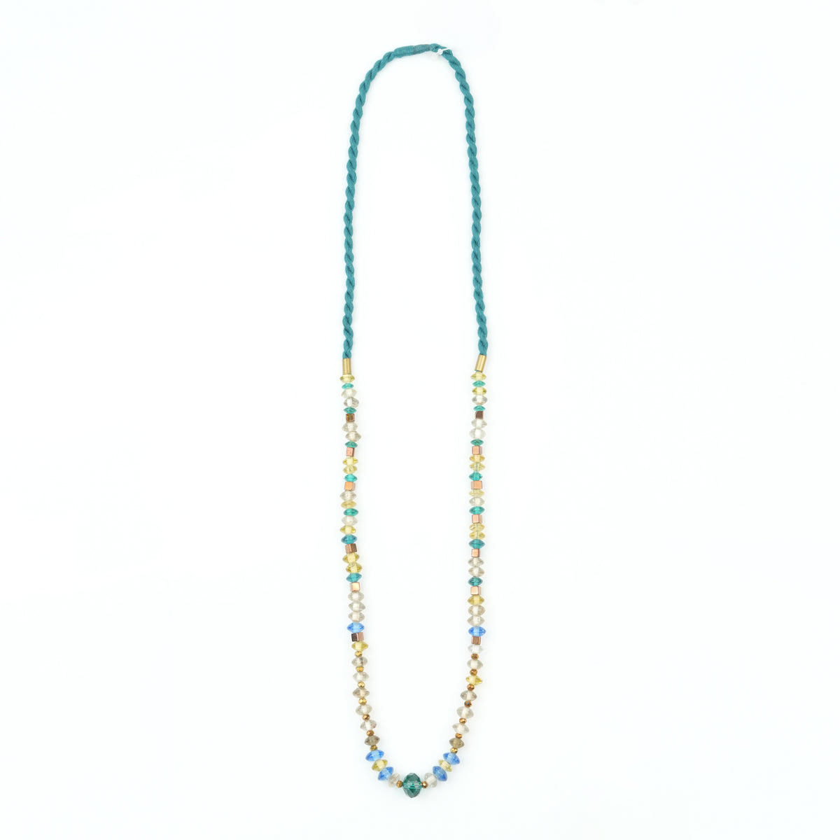 Glass Bead and Copper Square Bead Necklace