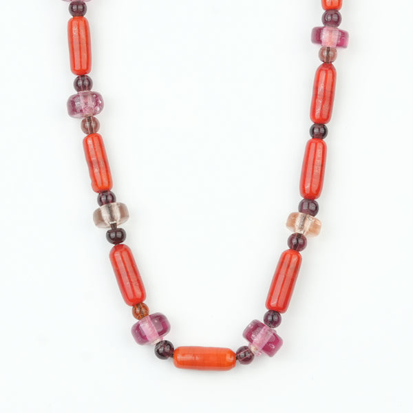 Glass Bead and Coral Bead Necklace
