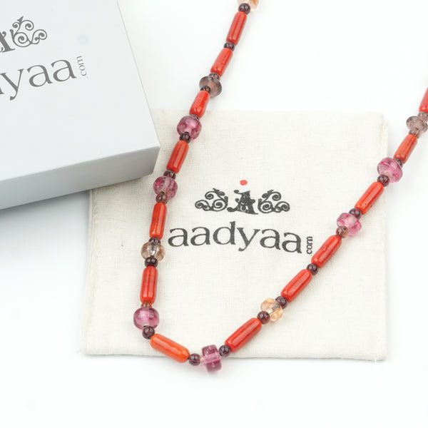 Glass Bead and Coral Bead Necklace