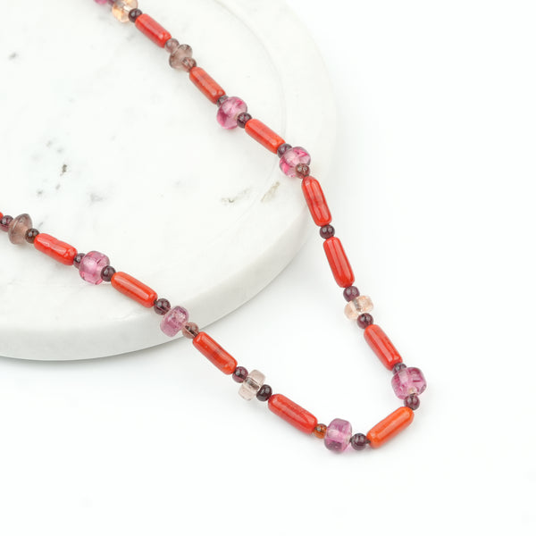 Glass Bead and Coral Bead Necklace