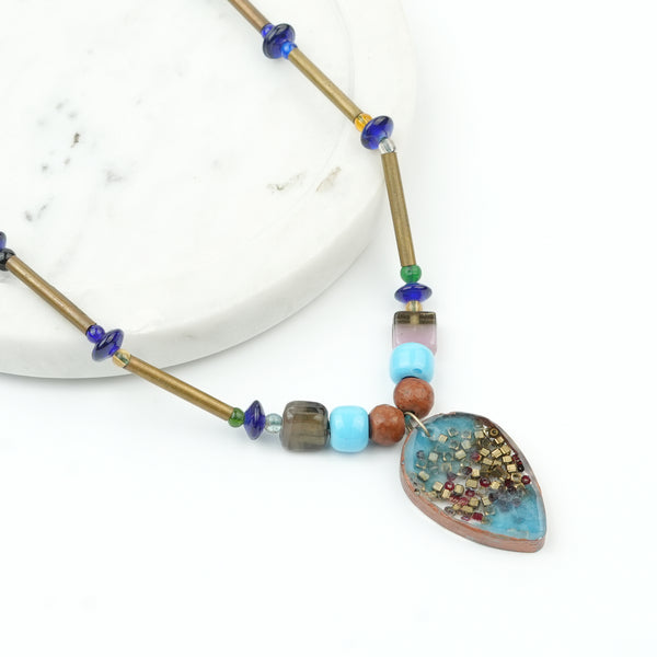 Copper Pipe and Glass Bead Necklace