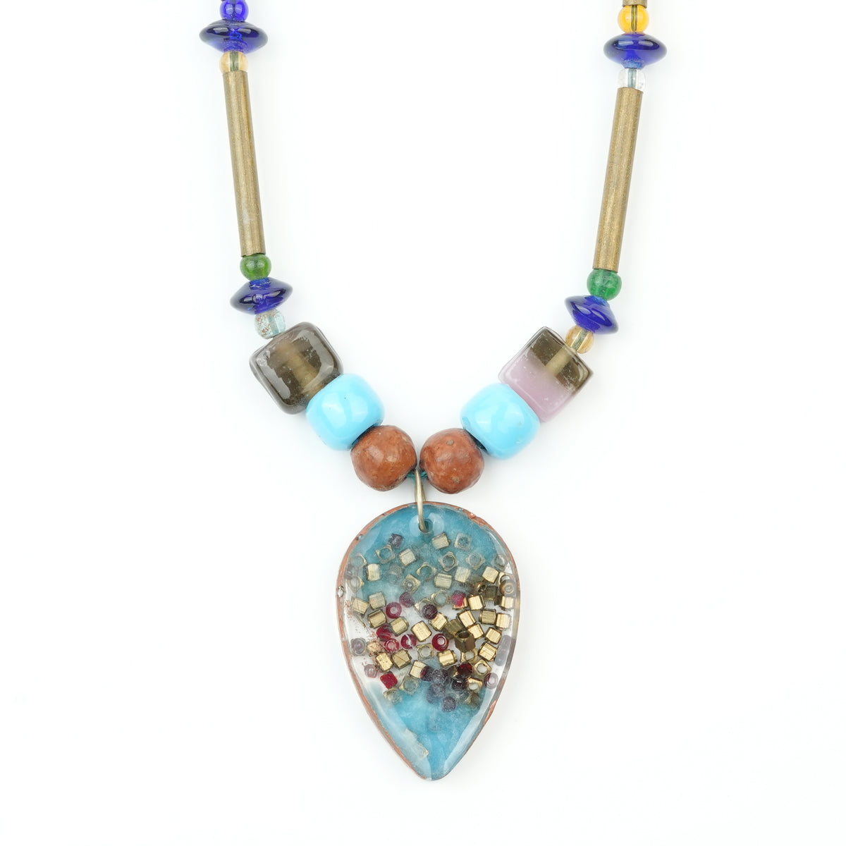 Copper Pipe and Glass Bead Necklace