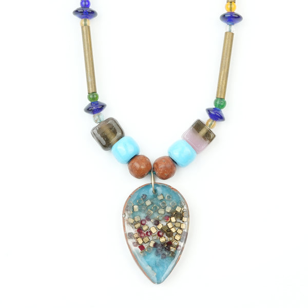 Copper Pipe and Glass Bead Necklace