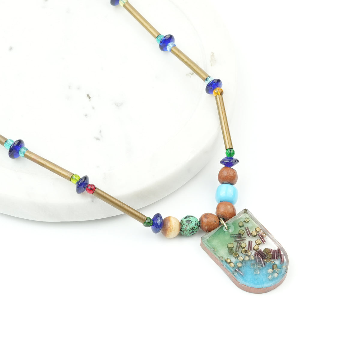 Copper Pipe and Glass Bead Necklace