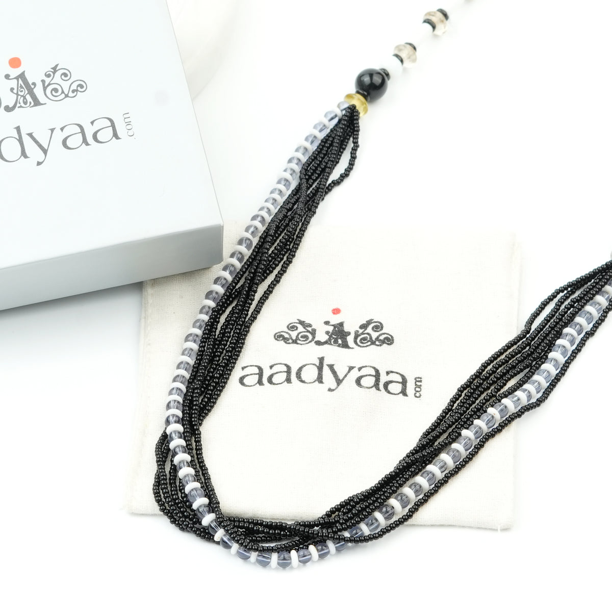 Glass Bead and Black Bead Necklace