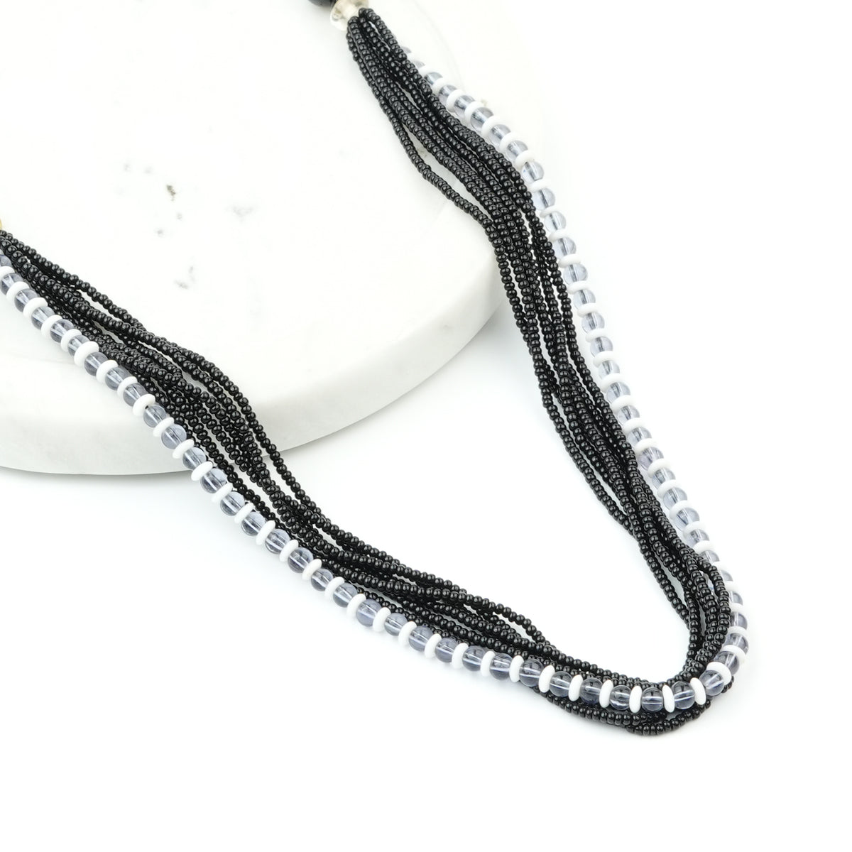 Glass Bead and Black Bead Necklace