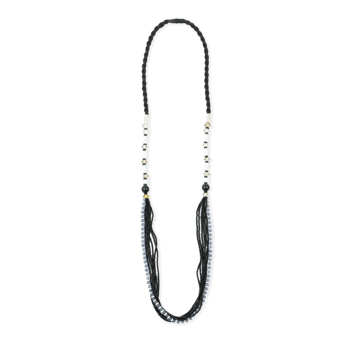 Glass Bead and Black Bead Necklace