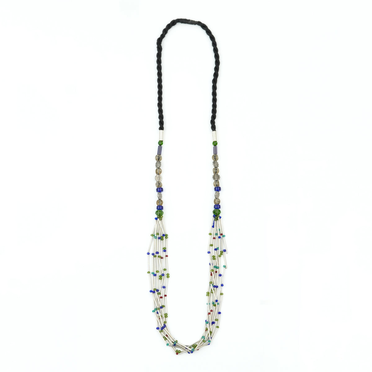 German Silver Pipes and Glass Bead Layered Necklace
