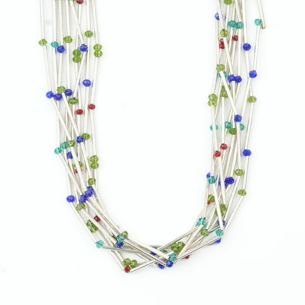 German Silver Pipes and Glass Bead Layered Necklace