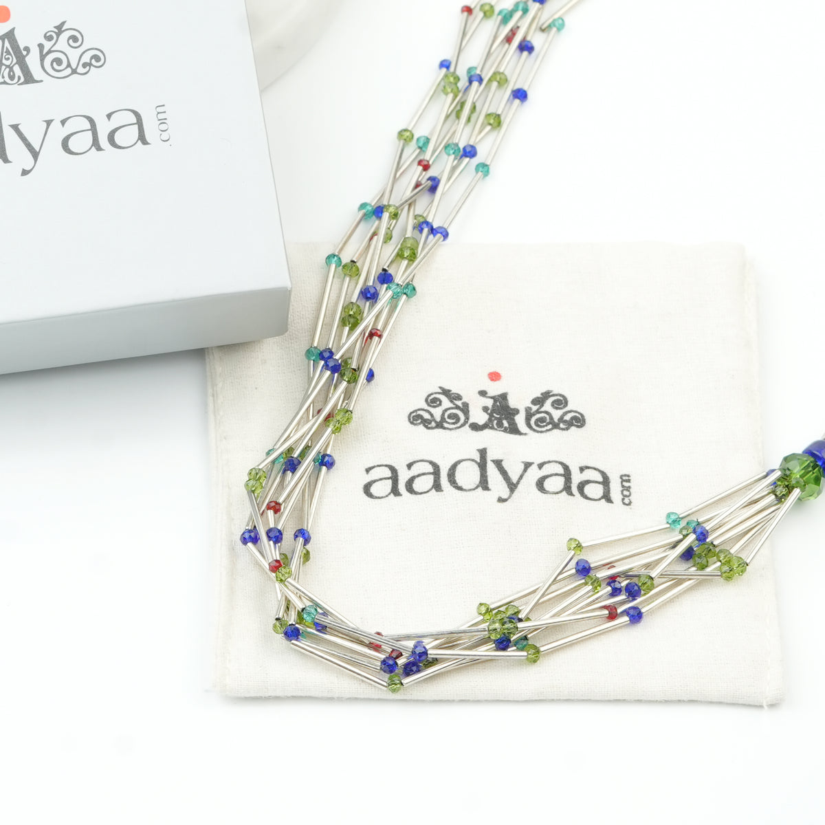 German Silver Pipes and Glass Bead Layered Necklace