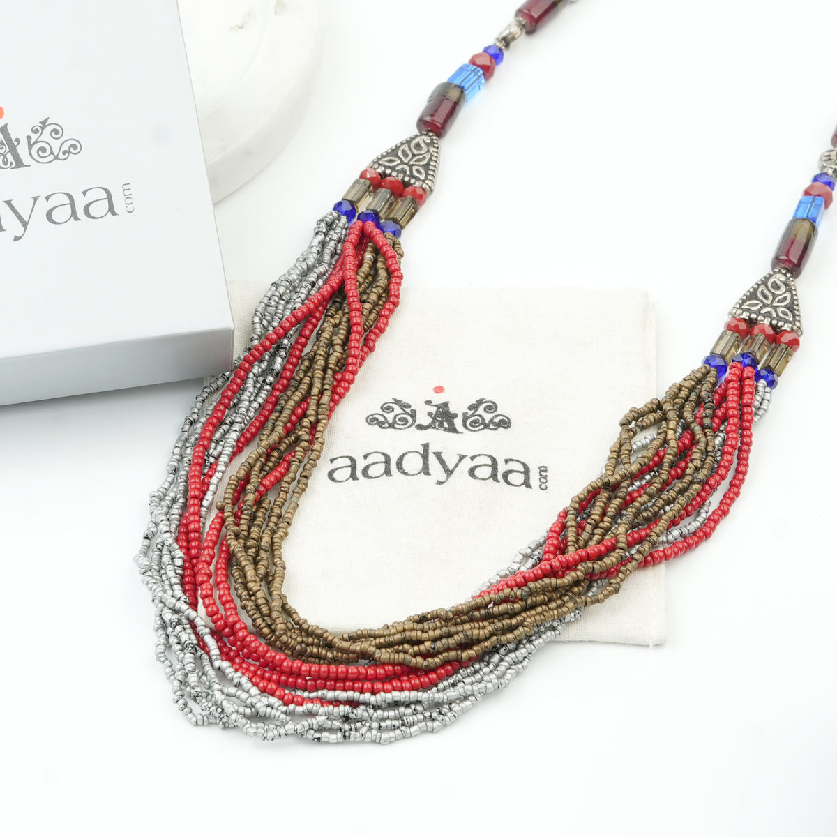 Glass and Silver Coated Copper Bead Necklace