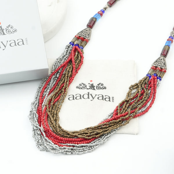 Glass and Silver Coated Copper Bead Necklace