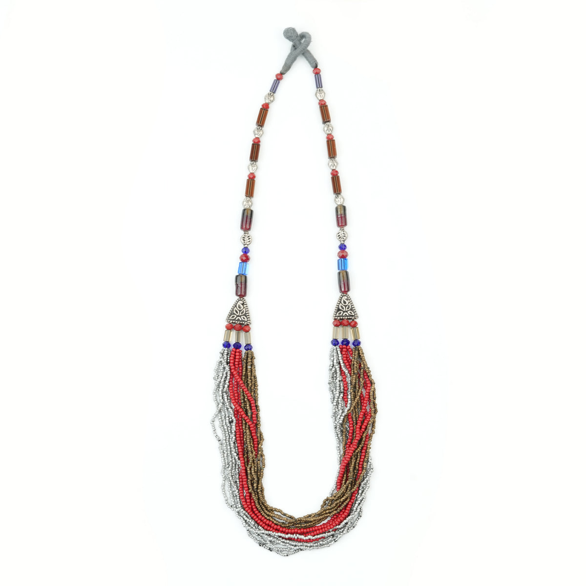 Glass and Silver Coated Copper Bead Necklace