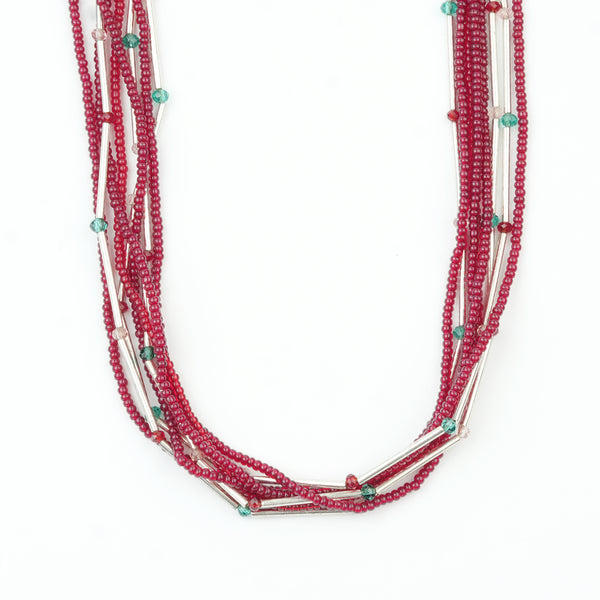 Glass Bead and German Silver Pipe Necklace