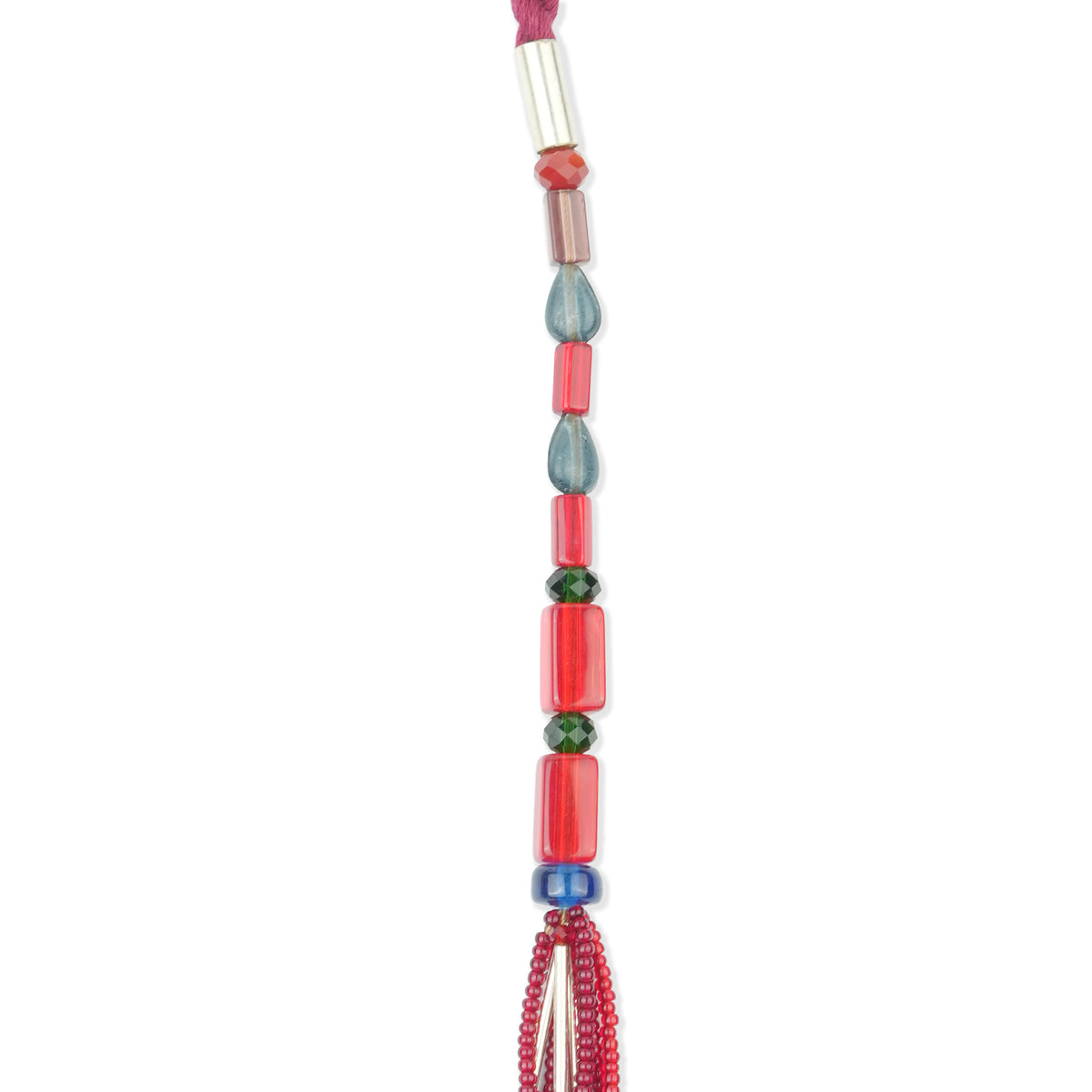 Glass Bead and German Silver Pipe Necklace