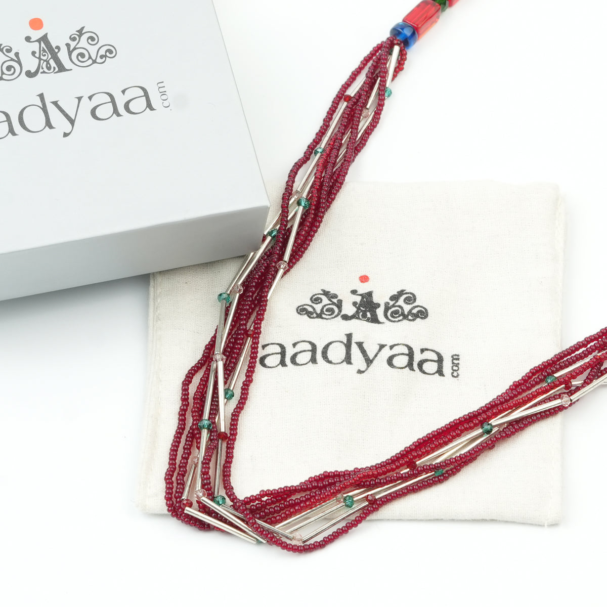 Glass Bead and German Silver Pipe Necklace